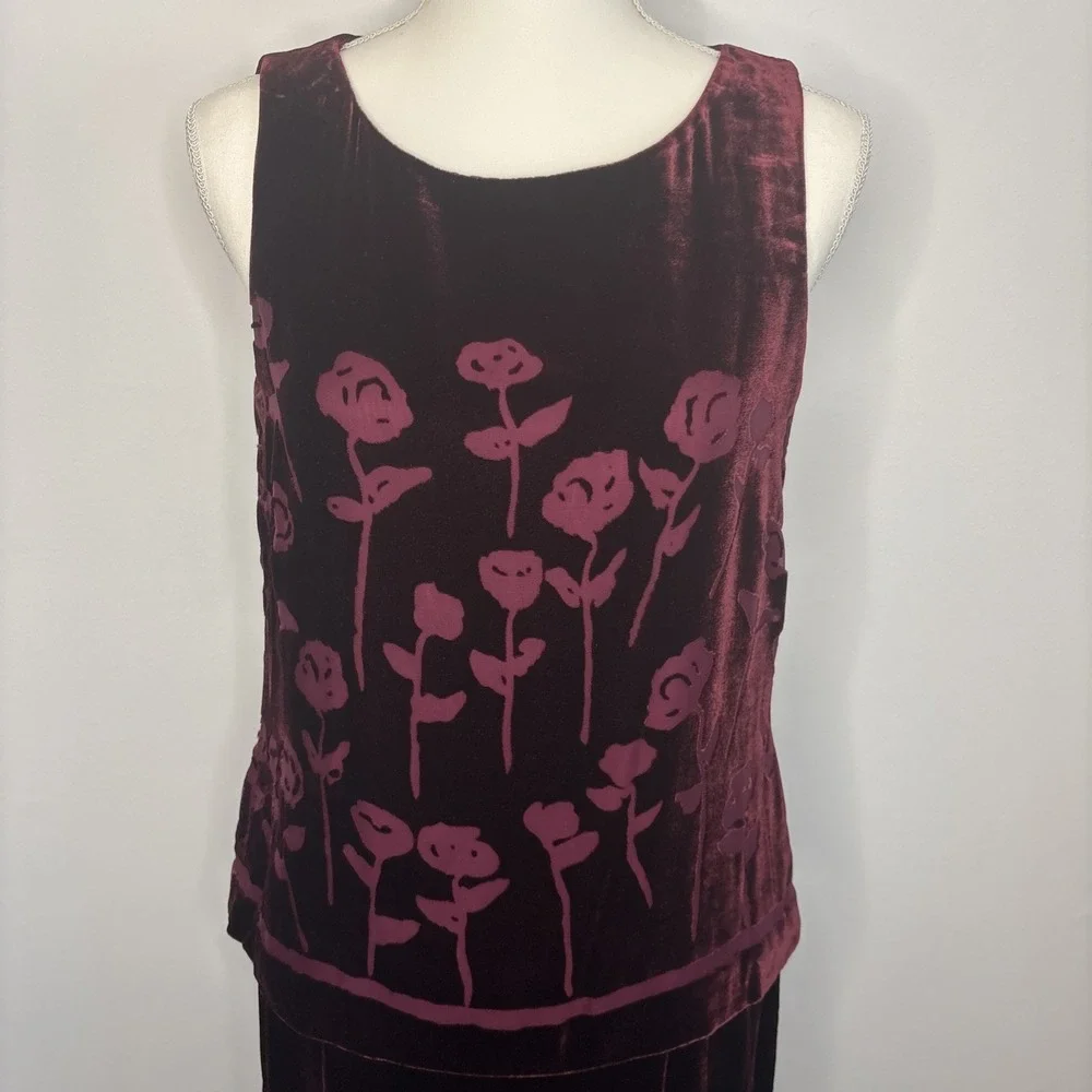 Vtg 90s Y2k Velvet Burnout Satin Skirt Set Midi Red Grunge Whimsigoth Goth Sz 10 - Picture 2 of 16
